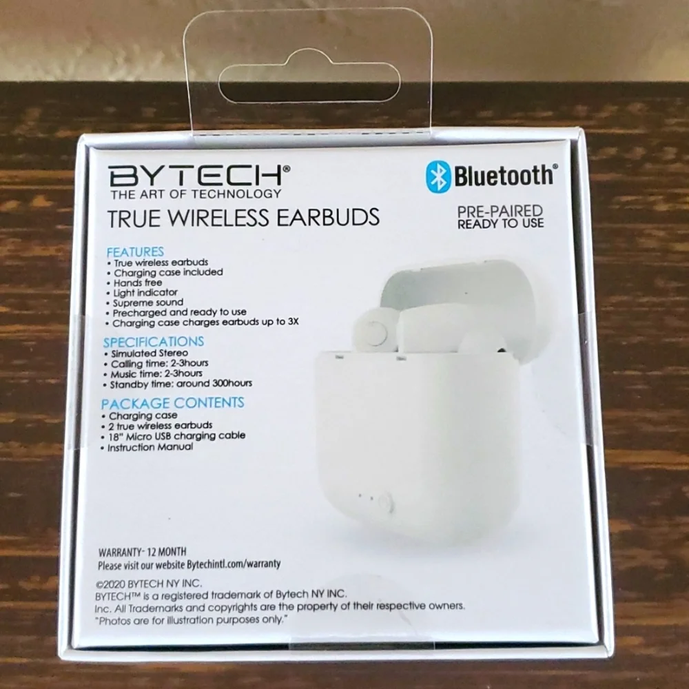 BYTECH Auto Pairing True Wireless earbuds With Compact Charge Case White